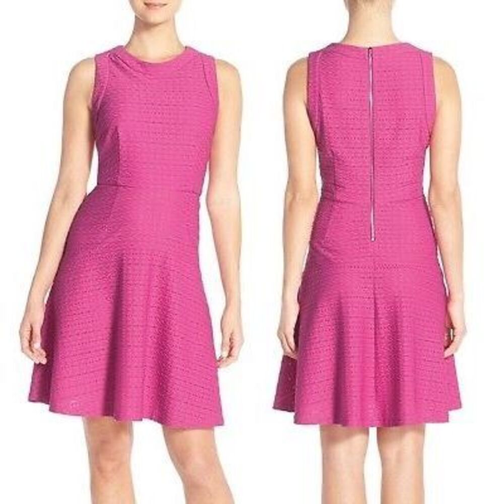 New Donna Morgan‎ Flux Textured Sleeveless Midi Fit & Flare Dress Pink 12
